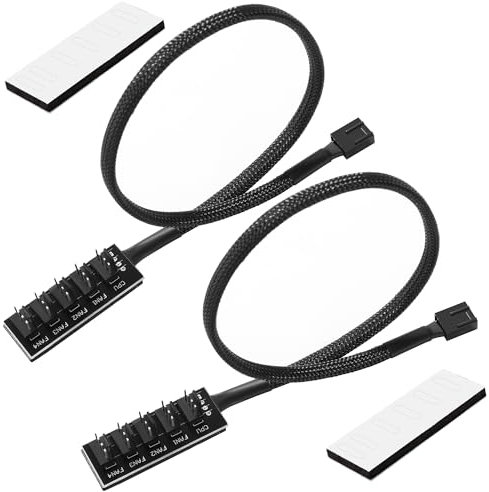 KUOQIY 2 PCS 1 to 5 PWM Fan Splitter Hub, 5-Port PC 4-Pin PWM CPU Cooling Fan Splitter Hub Adapter, PC CPU Cooling 4 PIN/3PIN Power Cable Hub Splitter Adapter, for 12V Computer Fans