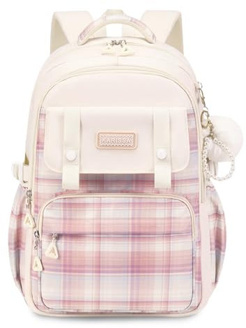 FANDARE Mode Schulrucksack Teenager Schulrucksack Mädchen Junge Schultasche Rucksack Color-Blocking Daypack Schule Tagesrucksack Rucksack Leichter Uni Büchertaschen Kinderrucksack Beige weiß
