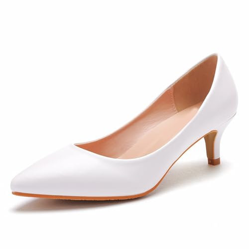 Bequeme Damen-Schuhe mit Kitten-Absatz für den Abend, Abschlussball, Hochzeit, geschlossene Zehenpartie, Pumps für die Arbeit, das Büro und das Geschäft,Weiß,38 EU