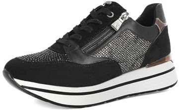 inblu Sneakers Donna con Lacci e Cerniera, Inserto Brillantinato, Scarpe da Ginnastica, Nero, 36 EU