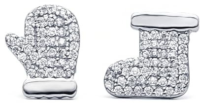 Evensee Weihnachts Ohrstecker 925 Silber,Handschuh & Socke Design mit Zirkonia,Festlicher Partyschmuck für Frauen & Teens