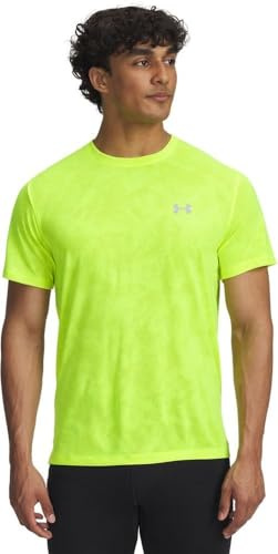 Under Armour Herren Launch Camo Kurzarmshirt, geruchsregulierendes, atmungsaktives Funktionsshirt, schnelltrocknendes T-Shirt mit 4-Wege-Stretch,High Vis Yellow / / Reflective,XXL