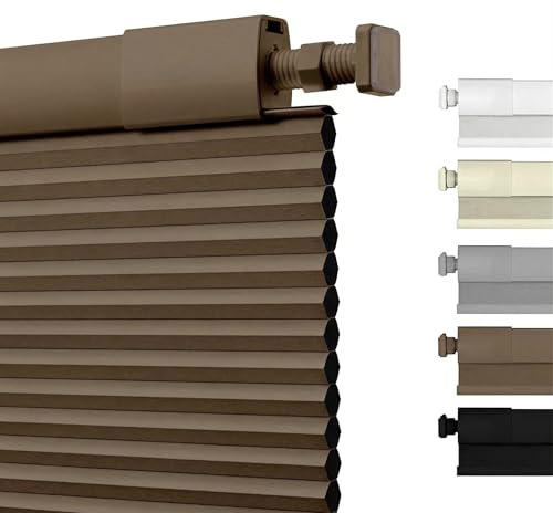 No Drill Honeycomb Pleated Blinds for Indoor Window Blackout Cordless Cellular Shades No Tools Privacy Blinds for Home Easy Fit Custom Shades for Bedroom Office(Dark Brown,110cm W x 135cm H)