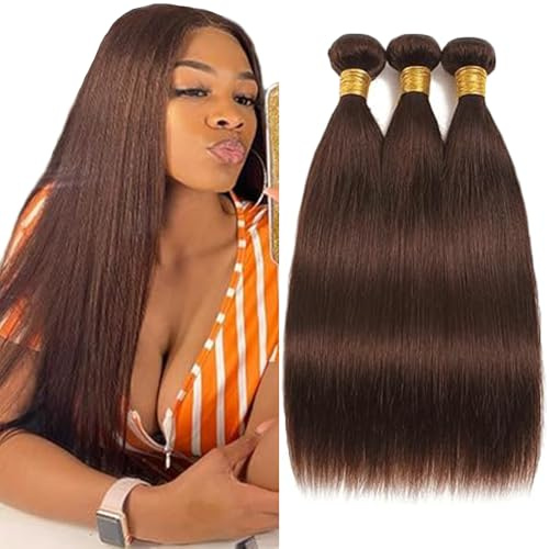 Gsoroel Straight Bundles Human Hair Extension 100% Unprocessed Menschliches Haar #4 Chocolate Brown Echthaar Perücke Brazilian Virgin Hair No Tangle For Women 3 Bundles Total 300g 22 24 26 Inch