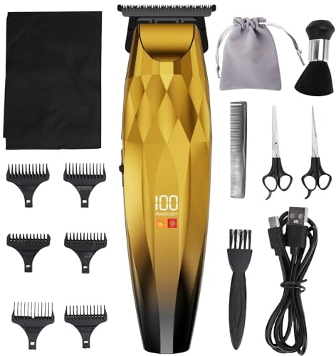 Gugxiom Tondeuse à cheveux électrique pour homme, 6 en 1, avec tête de coupe de type R, kit de tondeuse professionnelle pour coiffeurs, hommes, enfants (doré)