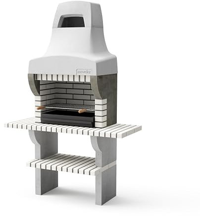 MOVELAR - Barbacoa de obra con Caballetes laterales mini Bailen Plus 2(Beige, Gris - 145 x 58 x 58 cm) - Uso en Exteriores