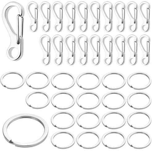 CATOR 40 PCS Mini Clip Mousqueton Argenté, Acier Inoxydable, Rond, Non-verrouillé, Porte-clés, Camping/Randonnée/Pêche/VTT