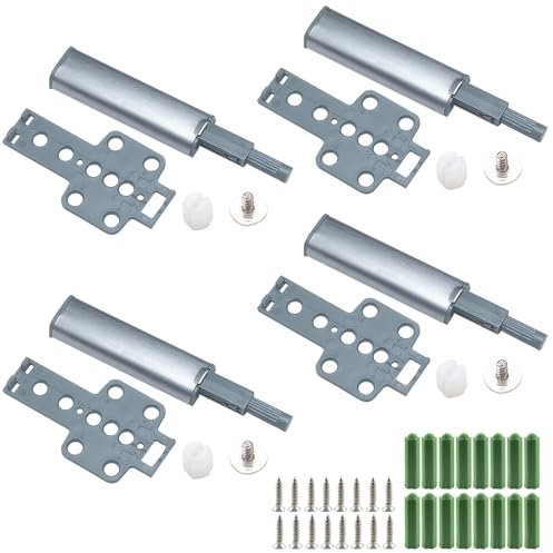 WOLMIK Push to Open Door Catches - 4 Pack Magnetic Door Push Opener Catches for Cupboard, Push Latch Release Door Magnet Kitchen Drawer Closer, Cabinet Opener for Damper Large Wardrobe Closure - Grey