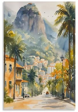 Rio De Janeiro Aquarellgemälde Brasilien Poster Wandkunst Druck Brasilien Gif Unframe 30 x 45 cm