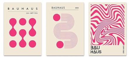 XENITE Wandkunst-Leinwanddrucke 3 Stücke Bauhaus Poster Orange Grün Blau Rosa Geometrische Bild Druck Moderne Abstrakte Wand Rahmenlose Dekoration Malerei(B,40x60cm)