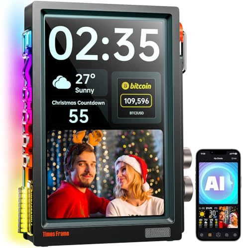 Divoom Times Frame–10.1WiFi Digital Photo Frame with Transparent Floating Screen,RGB Light Bar,400+ Clock Faces,Anniversary Countdown,Real-Time Finance Info,Desk Setup Ambient Tech Gift，Black