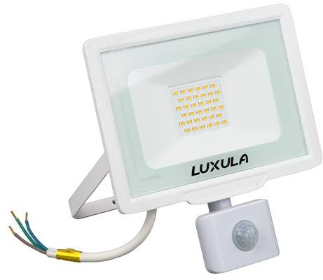 LUXULA LED Strahler Bewegungsmelder 30W, 4000K Neutralweiß, IP65, Weiß | wasserdicht, Außenstrahler mit Fluterfunktion für Wand, Einfahrt und Terrasse, LED Scheinwerfer, Gehäuse Weiß