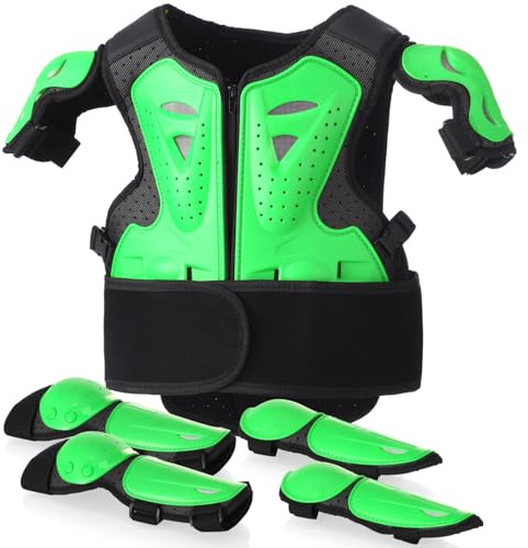 Protection Moto Enfant avec Pare Pierre Moto Cross, Gilet de Protection Réglable avec Genouillères et Coudières, Équipement Moto Cross Enfant pour Dirt Bike, Vélo, Skate et Trottinette