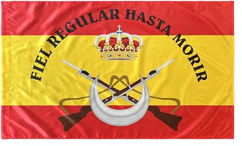 Durabol Bandiera regolare spagnola, rosso e giallo, raso, 90 x 150 cm, occhielli metallici, decorazione militare, emblema corona e sciabole, regolari Spagna
