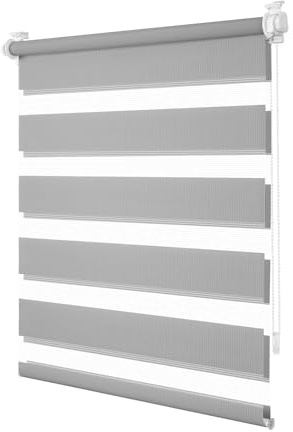 TFSKY Doppelrollo Klemmfix ohne Bohren Grau B85 x H110 cm | Stoffbreite 80cm, 100% Polyester, Fenster Rollos für innen, Lichtregulierung & Sichtschutz, Höhe Stufenlos Verstellbar