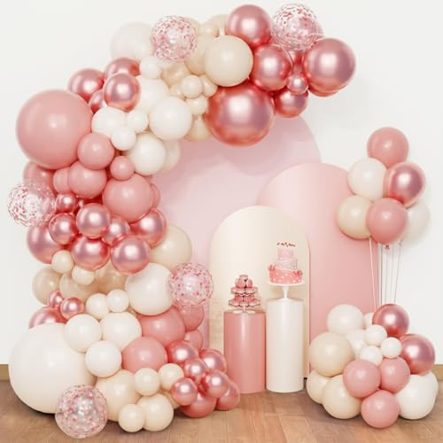 QIFU Arche Ballon Rose Rétro-108 Ballons Anniversaire Helium Ballon Blanc Rose Gold Beige,Ballons De Baudruche blush rose Pour Decoration Anniversaire Baby Shower Decoration Bapteme Fille Mariage