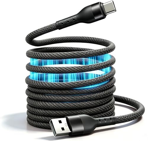 Magnetisches Ladekabel USB C für Auto & Schreibtisch, Elastisches USB A auf USB C Kabel 60W Schnellladekabel Verwicklungsfrei Kompatibel mit iPhone 17 16 Pro Max Samsung S24(2M, Schwarz)
