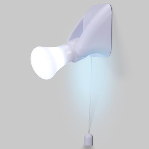 Hemobllo Battery Powered Lights with Pull Cord Led Bulb Lamp Self Adhesive Wall Mount Light for Closet Camping Tent Shed Cupboard Hallway Cool White 1 Pack