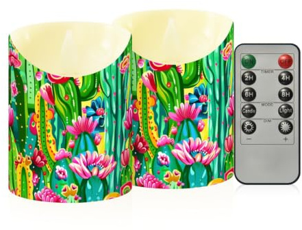 tplaotee Velas falsas LED con cactus psicodélico