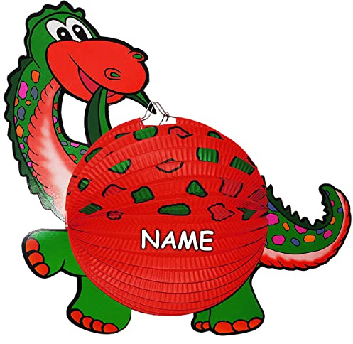 alles-meine.de GmbH Papier Laterne/Lampion - Dinosaurier - Dino - incl. Name - für Kinder Papierlaterne - Laternen Lampions - Bunte Dinos - für Laternenumzug - Mädchen Jung..