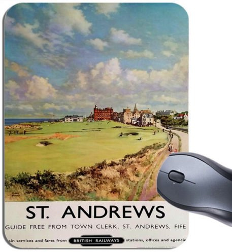 Funkyzilla St Andrews Vintage Railway Poster Mouse Mat. Fife Scotland Golf Mouse Pad
