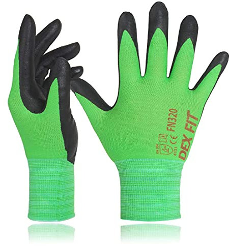 DEX FIT Premium Nylon Nitril Arbeitshandschuhe FN320; 3D-Komfort, Dehnbare Passform, Griff, Dünne, Leichte Arbeitshandschuhe, Langlebig, Atmungsaktiv, Kühl, Waschbar; Grün M (8) 3 Paare