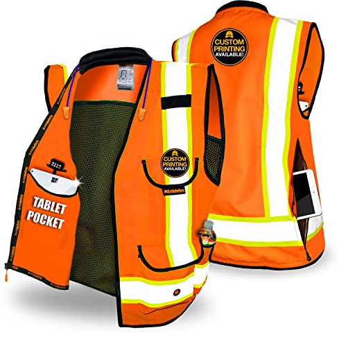 KwikSafety Charlotte, NC – Godather Sicherheitsweste [gepolstertes Halsband] Klasse 2, ANSI OSHA, hohe Sichtbarkeit, 9 Taschen, reflektierendes, strapazierfähiges Netzgewebe, industrielle Vermessung,