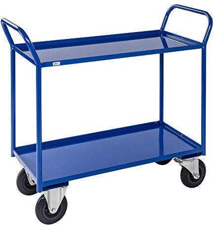 Lagerino Etagenwagen mit 2 Böden, vollständig geschweißt, 2 Ebenen, 1080x450x1000 mm, 400 kg Tragfähigkeit, Blau, mit Bremsen