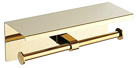 BGL Toilettenpapierhalter - Edelstahl Toilettenpapierrollenhalter mit Ablage Wandmontage für Badezimmer (Gold, Doppelkopf)