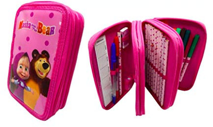 Masha Mascha und der Bär 3-FÄCHER FEDERTASCHE FEDERMAPPE DREISTÖCKIGE gefüllt