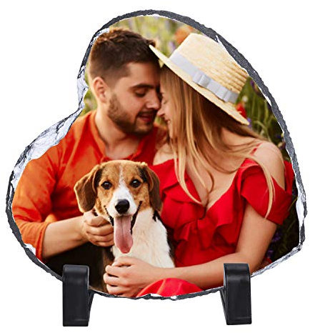 ITODA Schiefer mit Foto Personalisierte Schiefertafel mit Ständer Benutzerdefinierte Schieferplatte mit Individuellem Fotodruck Schiefertafel für Geschenk Geburtstag Weihnachten Jubiläum (Herz Neu)