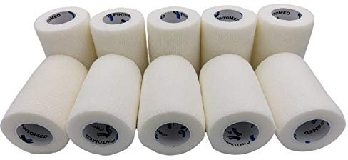 PintoMed Selbstklebender Verband Gedehnt -10 x Weiß - 7,5cm x 4,5m Bandagen Rollen Haftbandage Fixierbinde Selbsthaftend Health Pflaster Sport Tape Stück für Handgelenk Bein Arm Vet Wrap