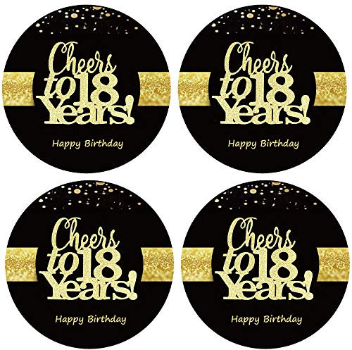 Sumerk 48 PCS Cheers to 18 Years Stickers, Gold, Glossy, 2 Round, Paper, Formal Celebratory, Indoor, 18th Birthday, STICKERS