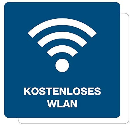 3 Stück Aufkleber Kostenloses WLAN mit Piktogramm – selbstklebende Hinweisschilder für Gratis WLAN – für Restaurants, Cafés, Bars, Einkaufsläden & Co geeignet (15 x 15 cm | Blau)