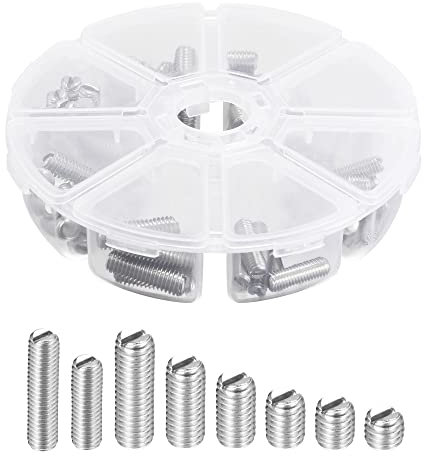 sourcing map Fendu Ensemble Vis sans Tête M5/M6 Métrique 304 Inoxydable Acier Plat Point Ensemble Vis Assortiment Trousse 1ensemble 50pcs