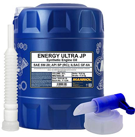 20l, MANNOL 7906 Energy Ultra JP 5W-20 + Ausgießer + Zapfhahn