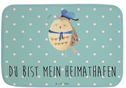 Mr. & Mrs. Panda Duschvorleger Eule Matrose - Geschenk, Kapitän, Badteppich, Badteppiche, Badezimmerteppich, Heimathafen, Teppich Badezimmer, Ehe,