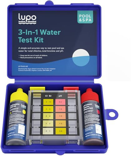 Lupo - Kit de prueba de piscina 3 en 1 | Kit de prueba de piscina para piscinas residenciales y spas para probar cloro total, bromo total y pH | Prueba química de piscina para pruebas rápidas y