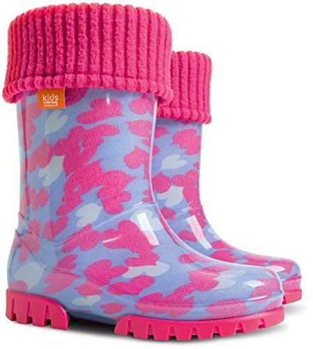 Demar Stivali di gomma per bambini e bambine, caldi, foderati in pile, unisex, Cuori, 20/21 EU