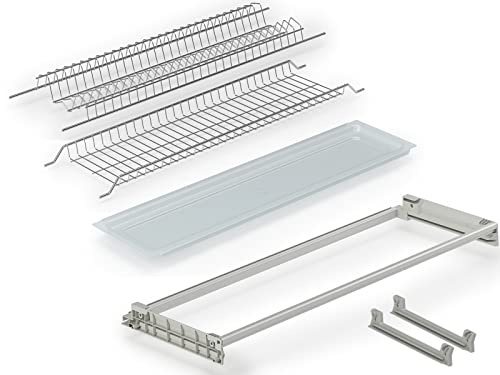 Kit Scolapiatti 86 cm acciaio inox da Incasso per Mobile Pensile cm. 90 completo di Telaio Regolabile e Vaschetta