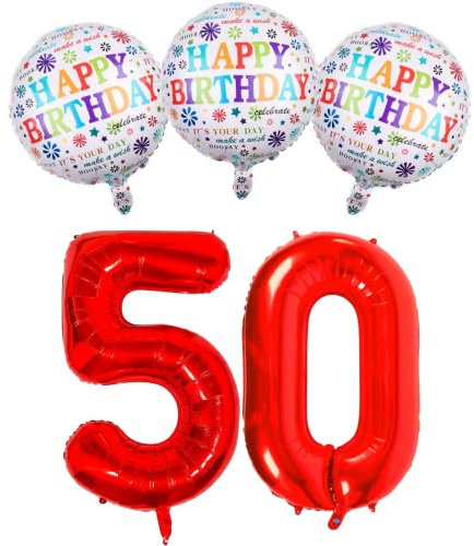 DIWULI Geburtstagsdeko 50 Jahre - Rote Zahl 50 Deko Set