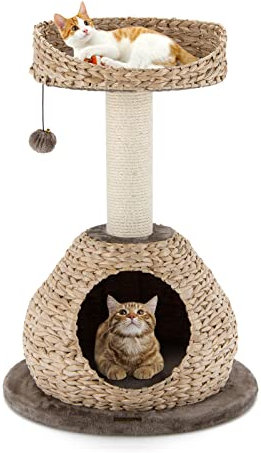 COSTWAY Arbre à Chat 70,5 cm, Arbre a Chat Bois avec Poteaux à Griffer en Sisal, Condo, Plateforme, Pompon, Tour pour Intérieur, Tapis en Peluche, 48 × 48 × 70,5 cm