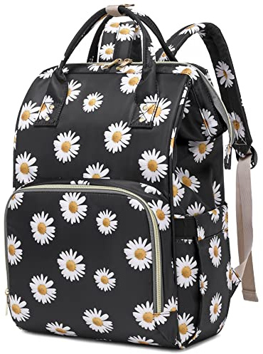 Yusudan Laptop Backpack for Womens Girls, College Backpacks School Bag Bookbag 15.6 Inch Computer Backpack, Daisy Black, L, Travel Backpacks