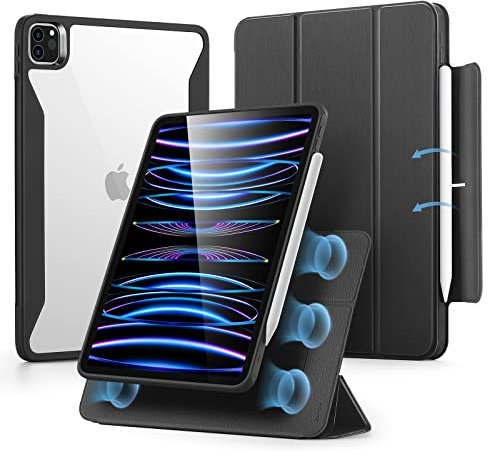 ESR Hybrid Case Compatible with iPad Pro 11 Inch Case (2022/2021), iPad Pro 11 Inch Case with Pencil Holder, Detachable Magnetic Cover, Vertical Stand, Rebound 360 Series, Durable Black