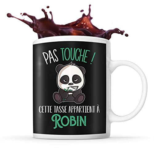 Planetee Tasse Robin Pas Touche Panda | Mug Prénom Cadeau Anniversaire Humour