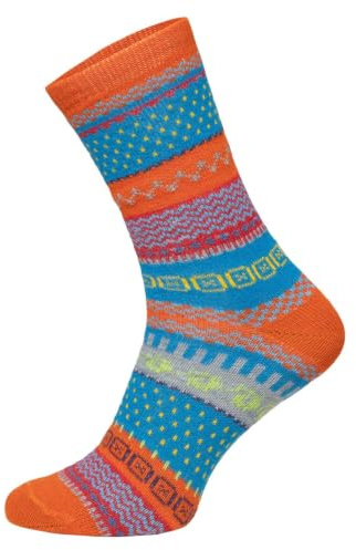 HomeOfSocks 2 Paar Warme Hygge Socken Für Herren Und Damen Aus Echter Wolle - Wollsocken Mit Fröhlich Bunten Mustern Und Druckarmer Zehennaht | Rost Gr. 35-38