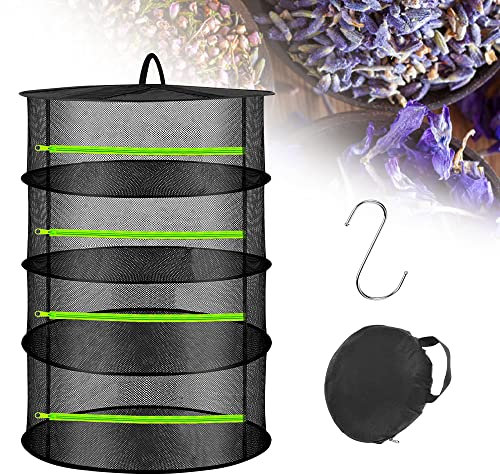 REFORUNG Trockennetz Kräuter 4 Schichten Kräutertrockner Netz Hängendes Kräutertrockennetz 60X80cm Kräuter Trocknungsnetz mit Reißverschluss Klappbar Aufhängen Trocken Netze Herb Drying Rack für Obst