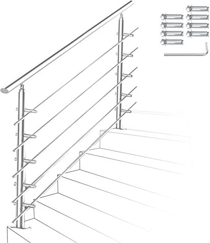 Ikodm Balustrade en acier inoxydable 160 cm avec 5 barres transversales et accessoires pour cage d'escalier, balcon, entrée de maison
