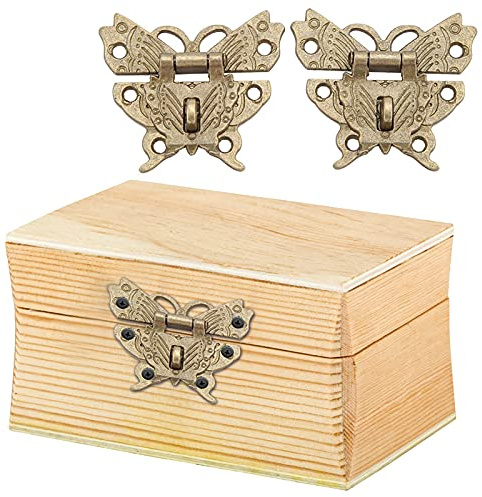 Vintage Latch Pad Lock, for Wooden Jewelry Box Cabinet Butterfly Latch Hasp Bronze Jewellery Box Clasp Butterfly Brass Box Latch Clasp,Small Latches Fo Jewellery Box Hinges an