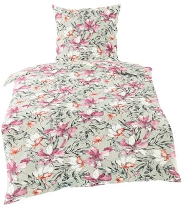 Bierbaum Mako Satin Bettwäsche 135x200cm 2 TLG. Blütenmeer Violett Lila Rosa Silber